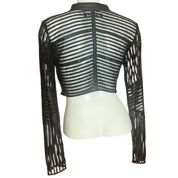 New Look Faux Leather & Mesh Cropped Jacket Zip Front Gothic, Punk , Grunge - Picture 4 of 9